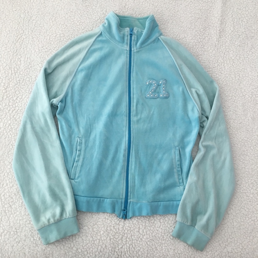 Light blue velour track hoodie M Vintage 2000s